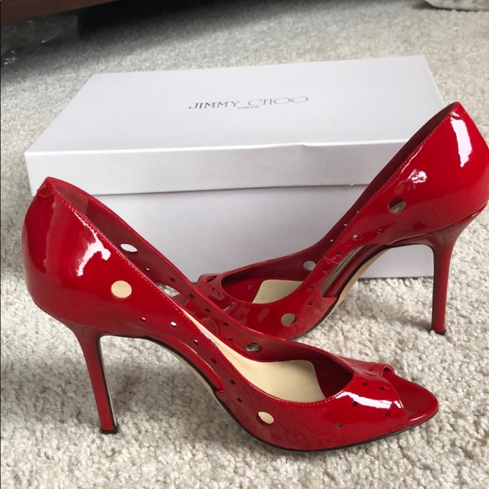 Brand new Jimmy Choo red patent leather heels